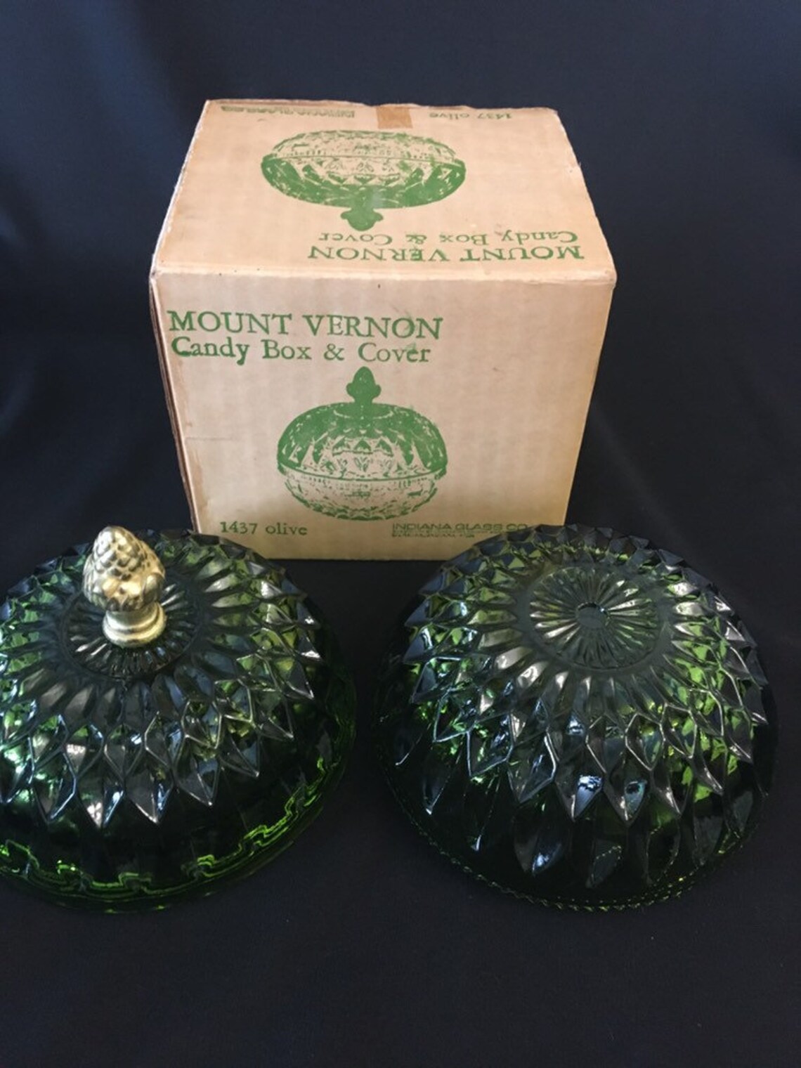 Indiana Glass Company Mt. Vernon Olive Green Candy Box Etsy