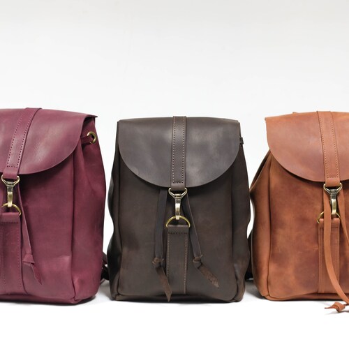 Faux Leather Brown Backpack Vegan Backpack Water Resistant Etsy Canada