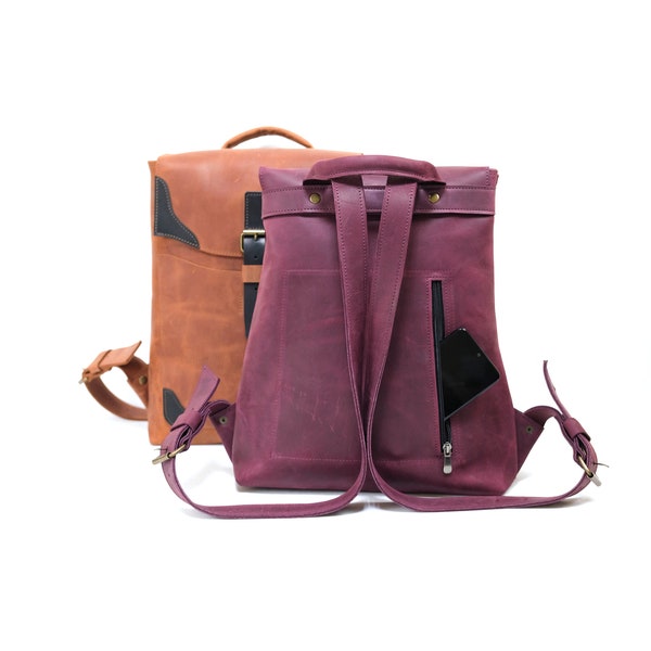 Lederrucksack, Lederrucksack Damen, Leder-Laptop-Rucksack, Leder-Rucksack-Geldbörse, Leder-Schultasche, Leder-Rucksack, Satchel