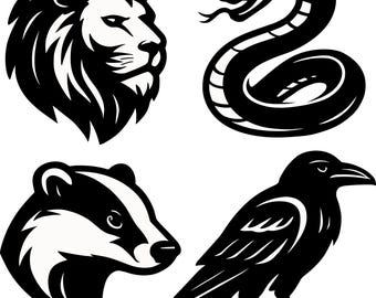 Magic World Animals SVG Bundle, Wizard Svg, Lion Snake Raven Badger Svg, Castle Svg, Houses svg, Hp inspired svg