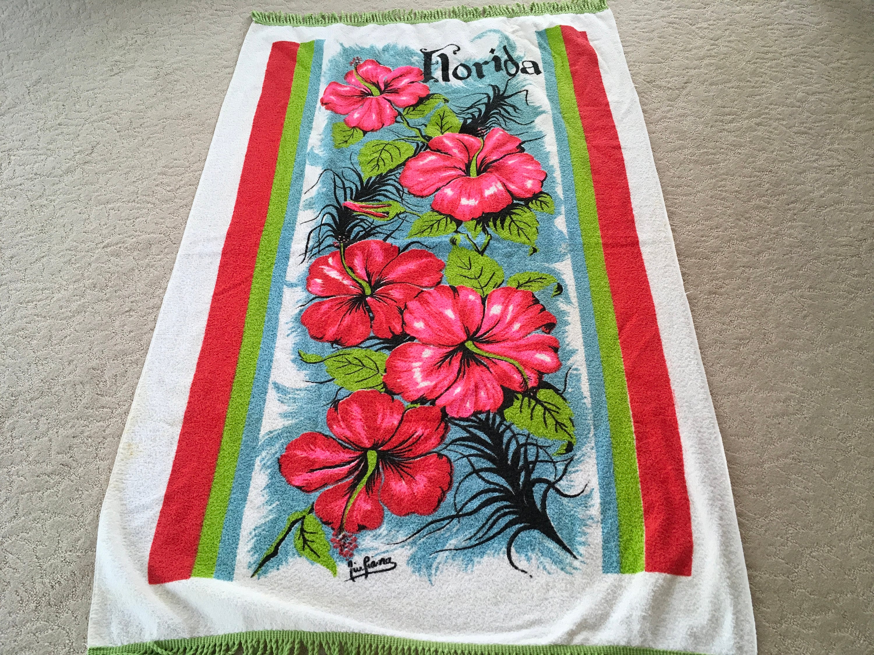 Vintage Florida Beach Towel with Fringe Etsy