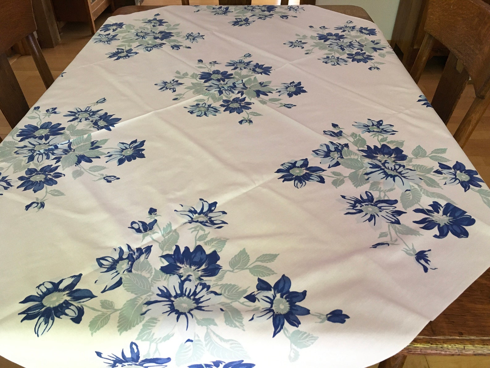 Vintage Wilendur Blue Floral Tablecloth Etsy