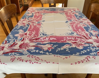Splendida tovaglia vintage rosa e blu