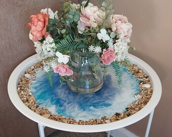 Folding Beach Themed Table: Practical Bliss with Real Seashell Embellishments. Side Table, Coffee Table, End table. Three Styles Available.