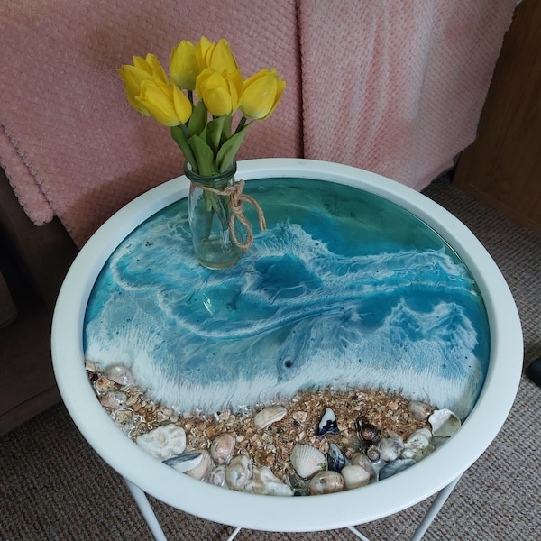 Beach Table, Beach theme, ocean theme, unique, beach decor, side table, end table, coffee table, tray table, mermaid gift, beach lover gift