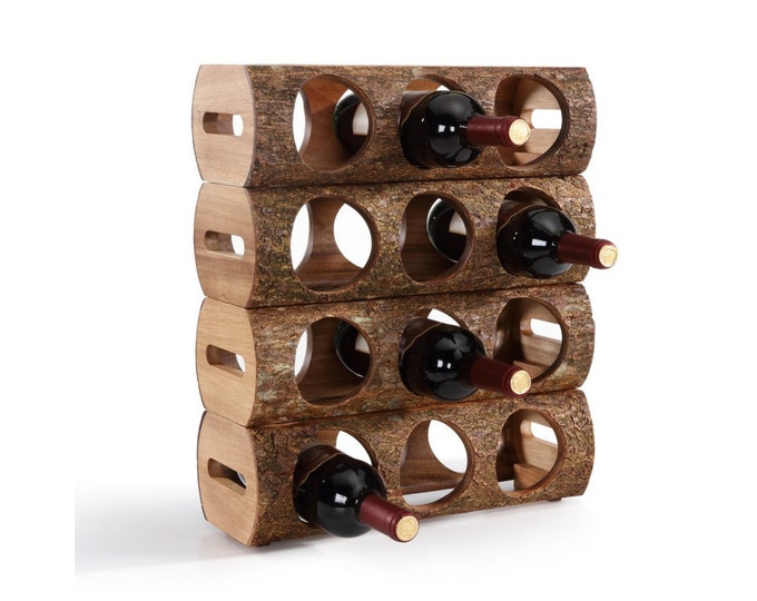 1 Log Wine Rack Bottle Wooden Bottle Holder Rustic Industrial Etsy
