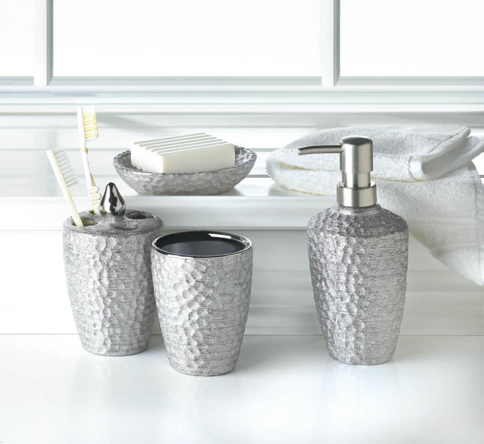 Silver Bath Accessory Set Modern Contemporary Bathroom Decor Etsy