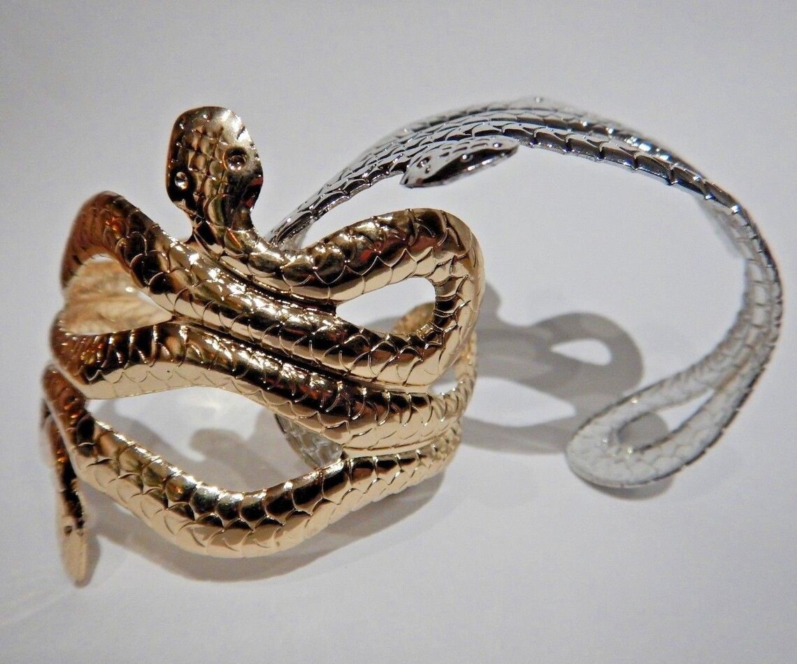 Gold Or Silver TwoHeaded Snake Cuff Arm Brace Metal Bracelet Etsy