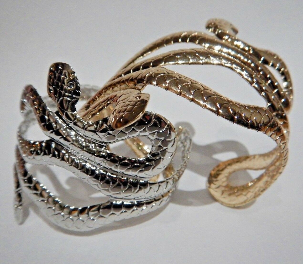 Gold Or Silver TwoHeaded Snake Cuff Arm Brace Metal Bracelet Etsy