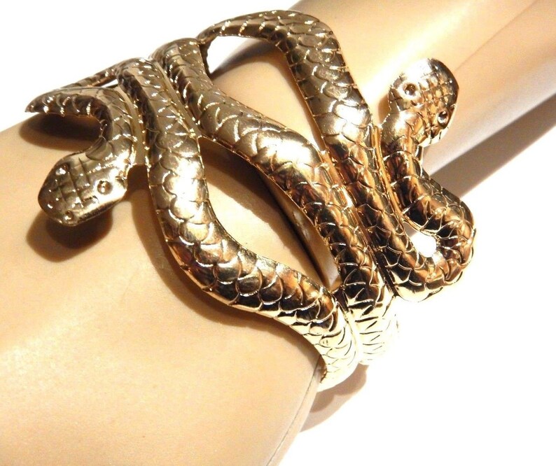 Gold or Silver Twoheaded Snake Cuff Arm Brace Metal Bracelet Etsy
