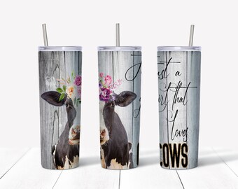 20 oz. Skinny Tumbler Sublimation - Just A Girl Who Loves Cows - Instant Digital Download PNG - Sublimationsgrafik - 10123