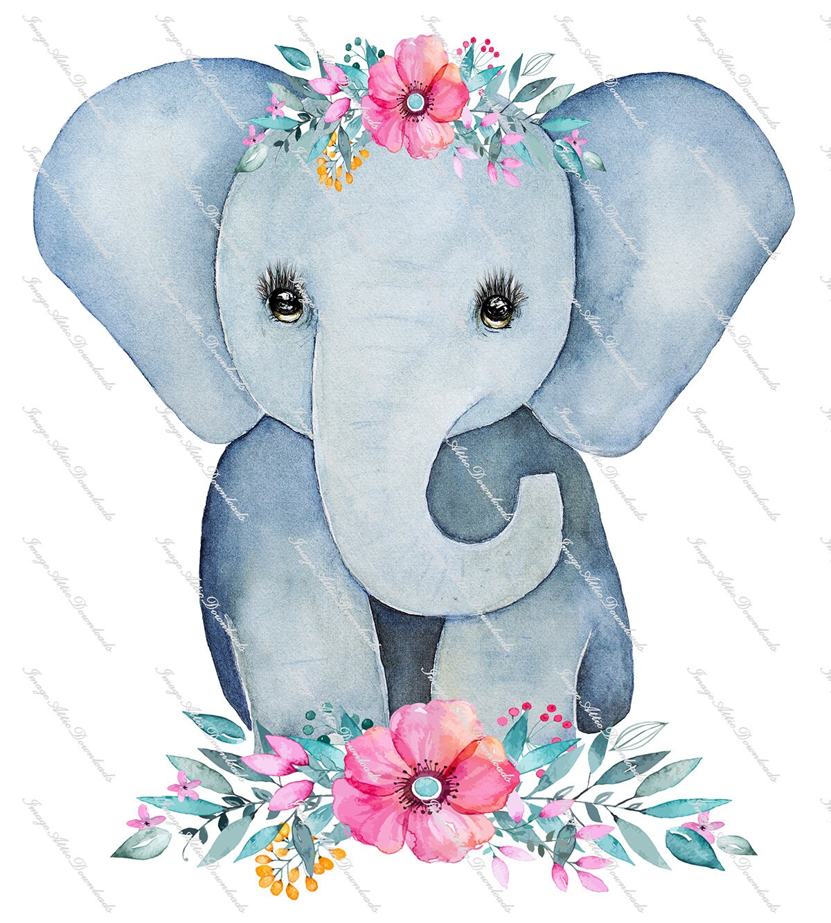 Cute baby elephant and flowers digital image instant  etsy Cute baby elephant and flowers digital image instant  etsy