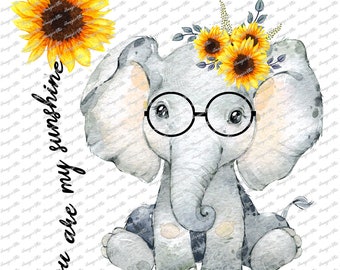 Sie sind mein Sonnenschein Elefant - Sonnenblume - digitales Bild Instant Download, PNG, Sublimation Grafiken - 34001 W