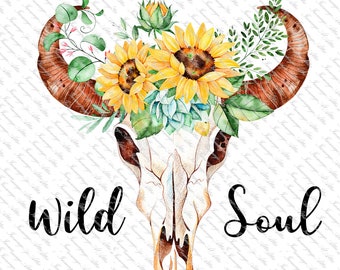 Wilde Seele Kuh Schädel - Bo Ho - digitales Bild Instant Download, PNG, Sublimation Grafiken - 66801