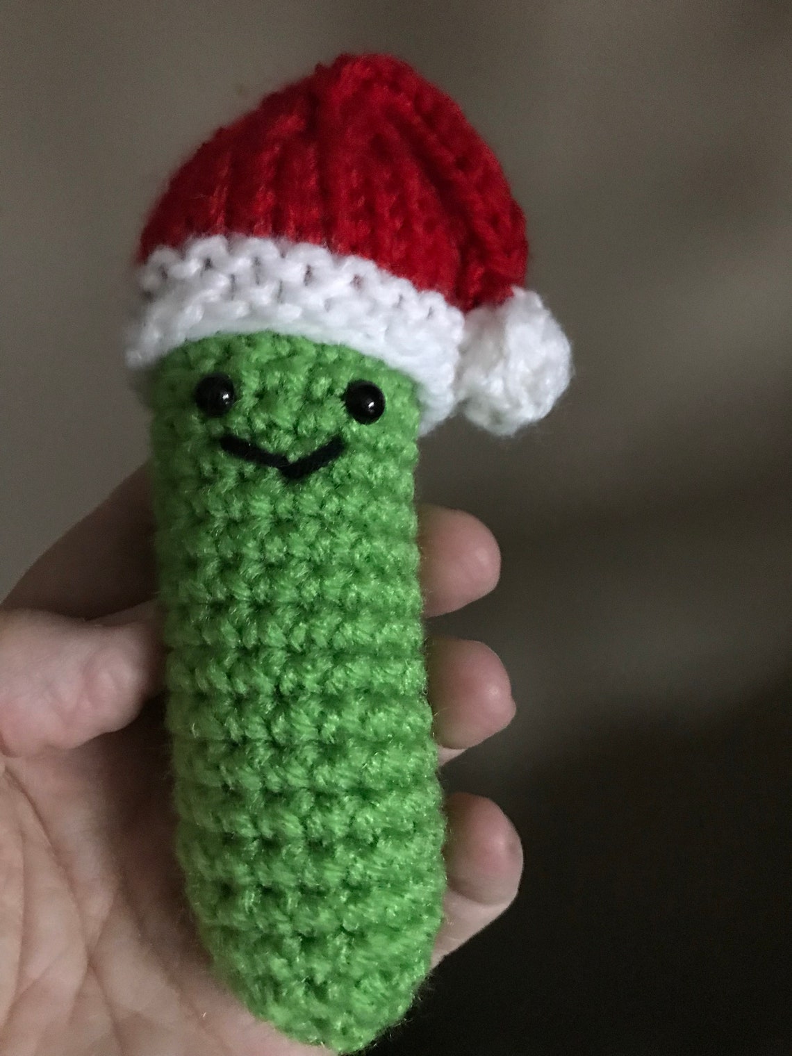 Crocheted Pickle With Santa Hat Knitted Etsy