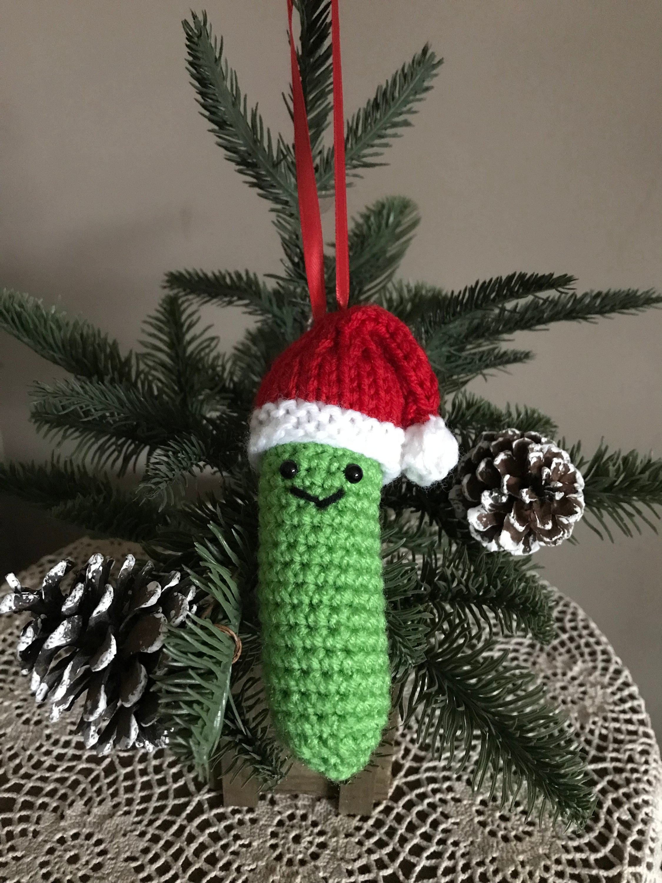Crocheted Pickle with Santa hat knitted Etsy