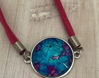 Bracelet Blue Marble Leather Pink Band