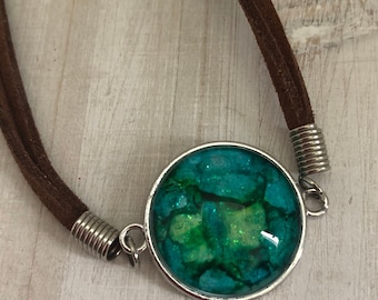 Bracelet Emerald Green Leather Band