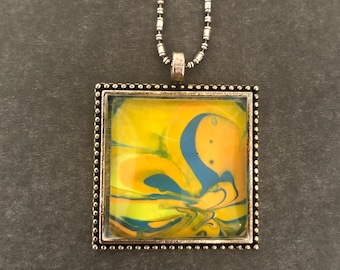 Tye Dye Yellow Swirl Square Pendant