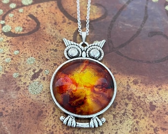 Amber Fire Owl Pendant