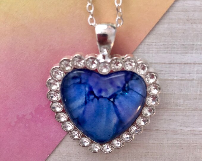 Diamond Blue Heart Rhinestone Pendant