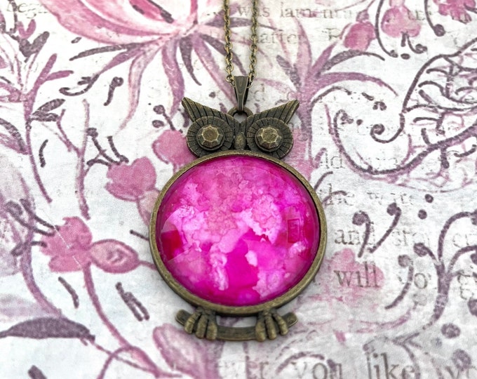 Pink Jasmine Owl Antique Finish Pendant