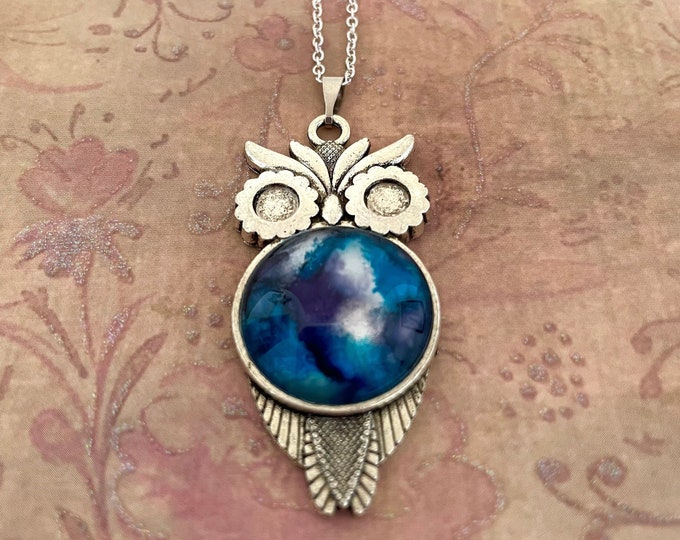 Starlight Blue Owl Pendant