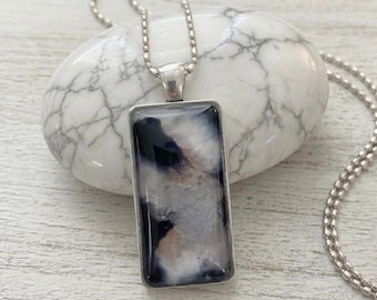 Oblong Silver Lily  Pendant Necklace