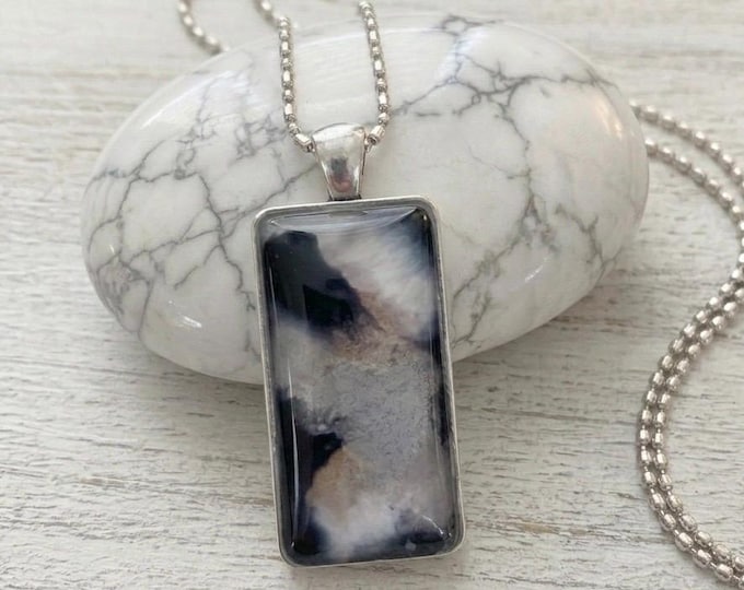 Oblong Silver Lily  Pendant Necklace