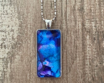 Imperial Blue  Rectangle Pendant Necklace