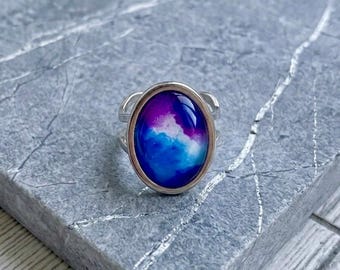 Purple and Blue Cobalt Silver Ring Jewelry, Open Back, Trendy and Chic