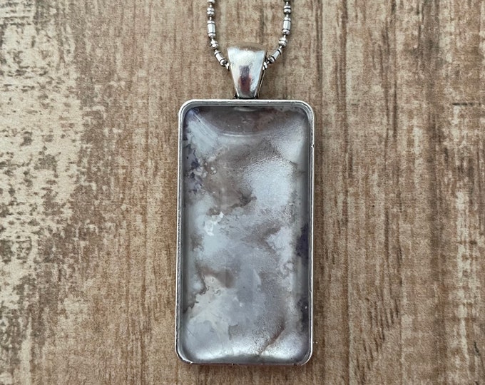 Whitewashed Watercolor Rectangle Pendant Necklace