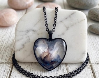Black Rose Heart Pendant, Alcohol Ink Jewelry, Classic Chic Necklace