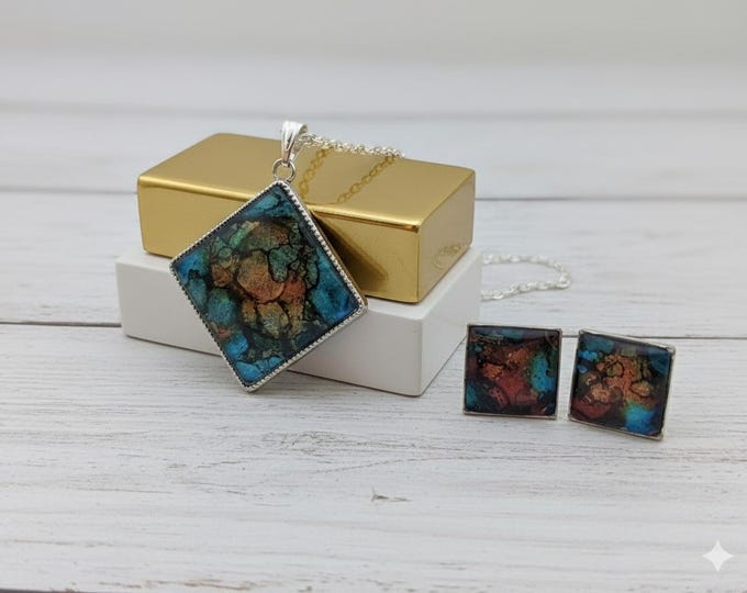 Diamond Turquoise Pendant Set