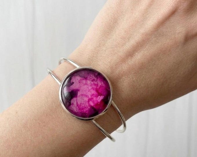 Pink Fuchsia Abstract Wrist Bracelet, Bangle Cuff