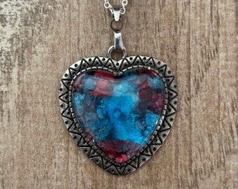 Red Feather Turquoise Heart Pendant