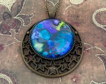 Celestial Blue Waters Antique Finish Pendant