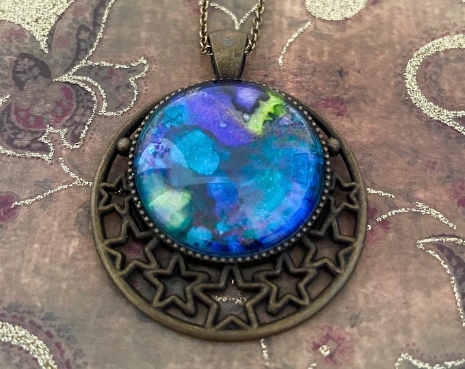 Celestial Blue Waters Antique Finish Pendant