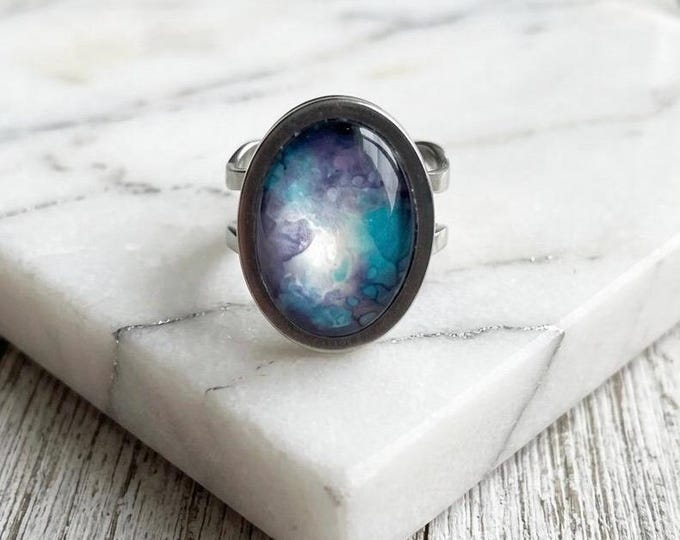 Blue Azure Silver Ring, Open Back Easy to Wear, Trendy and Chic