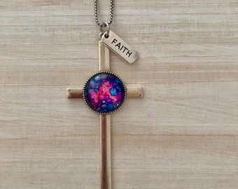 Cross Pink Fuchsia Faith Charm Pendant