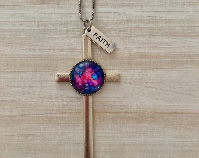 Cross Pink Fuchsia Faith Charm Pendant