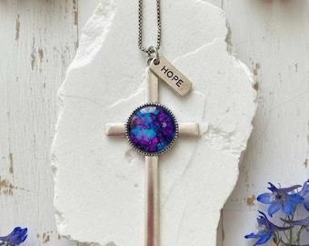 Cross Blue Paisley Hope Charm Pendant