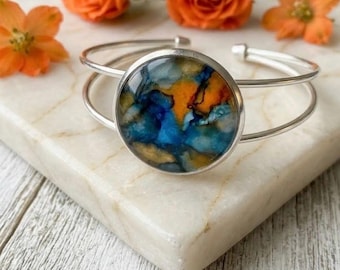Bracelet Paisley Blue Bangle Cuff