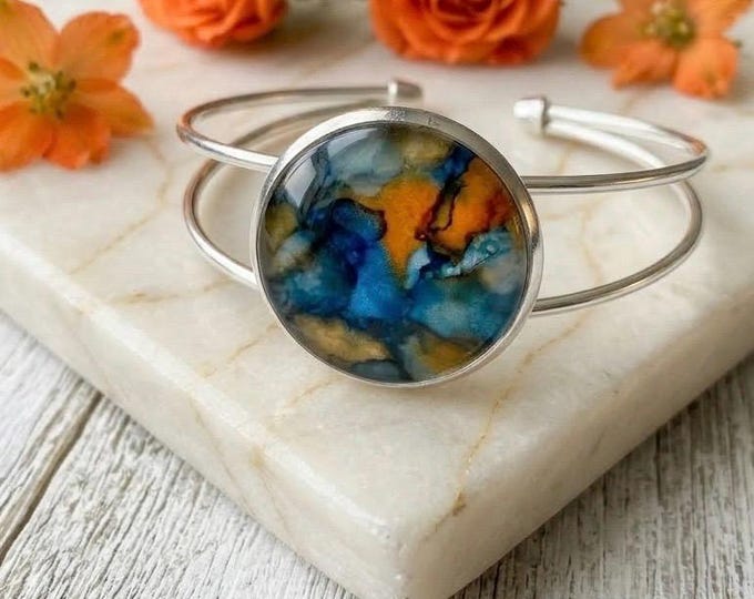 Bracelet Paisley Blue Bangle Cuff