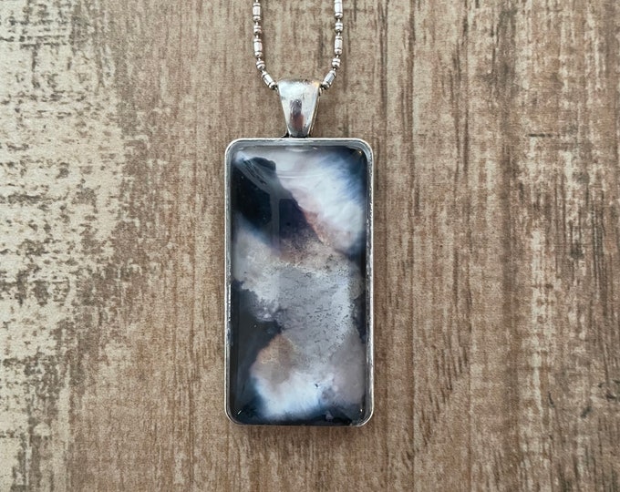 Silver Lily Rectangle Pendant Necklace