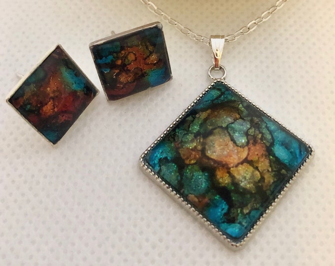 Turquoise Diamond Pendant Set