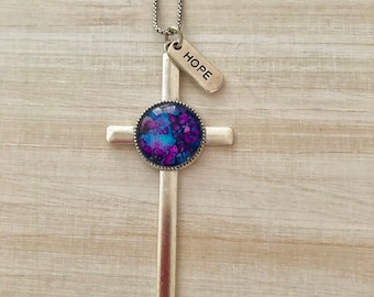 Cross Blue Paisley Hope Charm Pendant