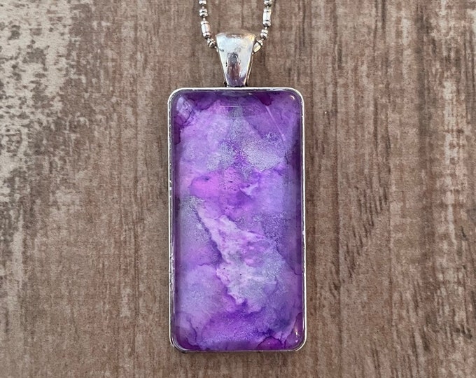 Lilac Lavender Purple Watercolor Rectangle Pendant Necklace