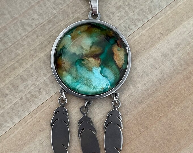 Scottish Green Rose Feather Southwestern Pendant