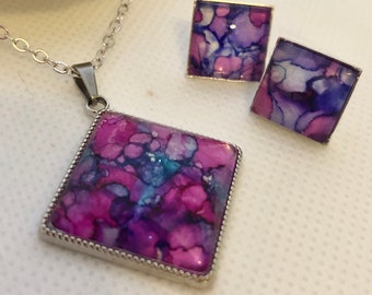 Pink Rose Diamond Pendant Set